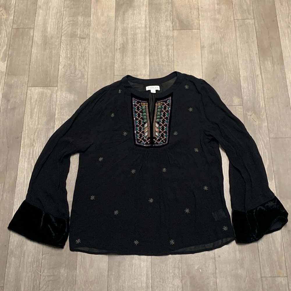 Velvet By Graham & Spencer Embellished Sheer Long Sleeve Beaded Top Blouse Shirt - Picture 2 of 9